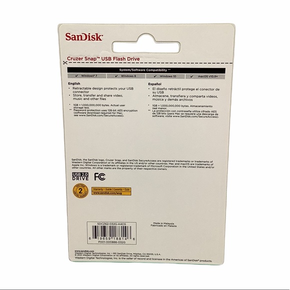 NWT SanDisk Cruzer Snap 32 GB USB Flash Drive Teal - Picture 2 of 2